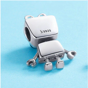 100% 925 Sterling Silver  Girl Robot Childhood Bead Charm