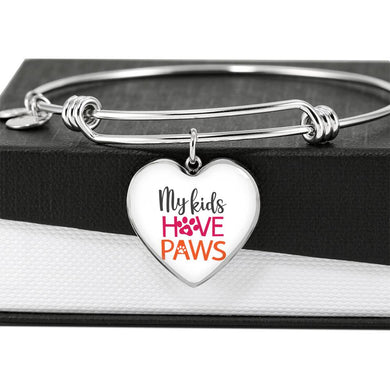 My Kids Have Paws Heart Charm with Bangle