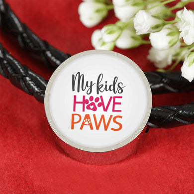 My Kids Have Paws Charm and Leather Rope Bracelet