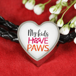 My Kids Have Paws Leather Rope Bracelet and Heart Charm