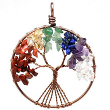 Load image into Gallery viewer, 7 Chakra Natural Stone Tree of Life Pendant or Keychain